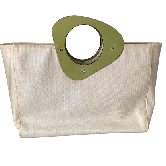 Vintage authentic Kate Spade waxed linen tote mod retro Rare - Picture 2 of 15